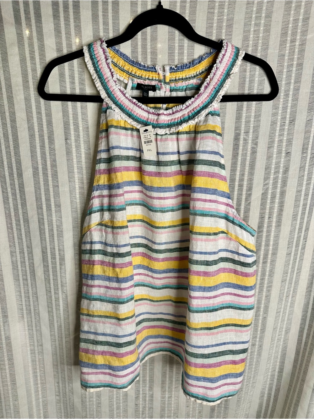 NWT 100% LINEN Halter Top – Festive Stripe Petite XL - Picture 6 of 8